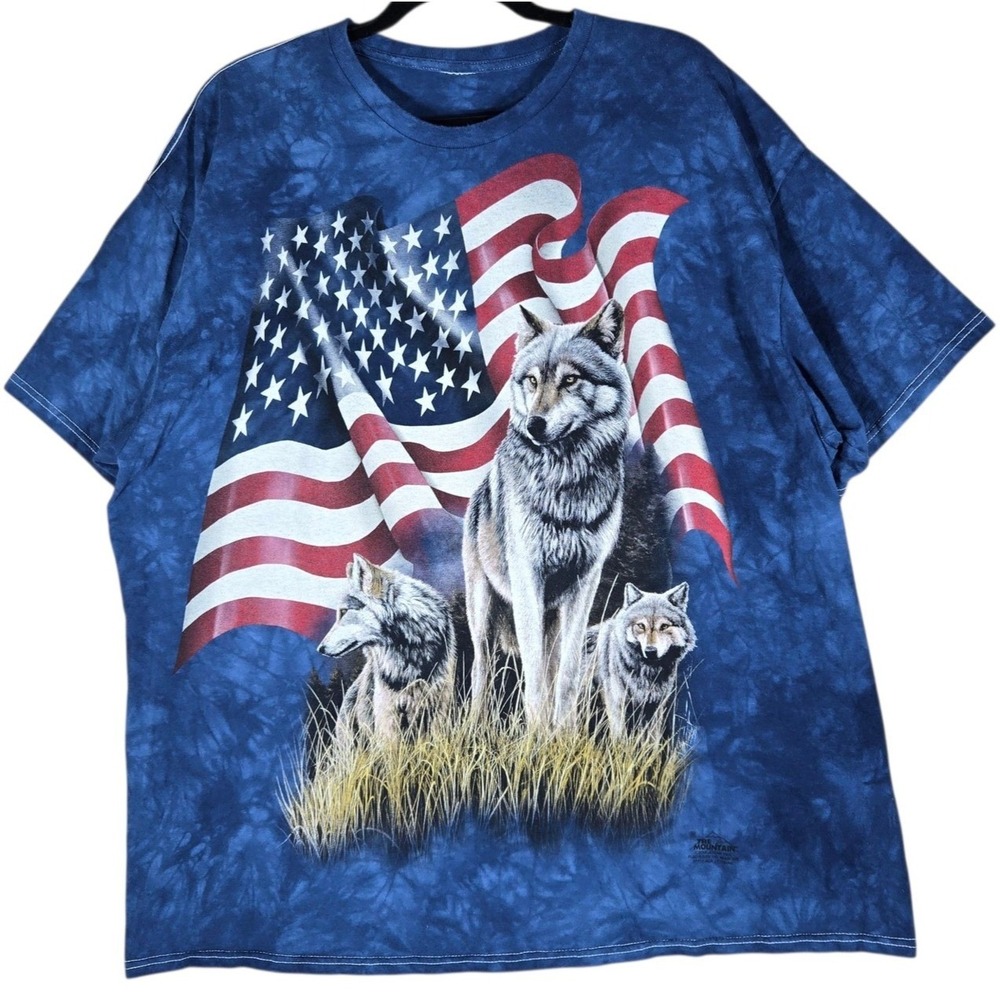 The Mountain Wolf Shirt Mens XL Jeremy Paul 2001 American Flag Tie Dye VTG Y2K